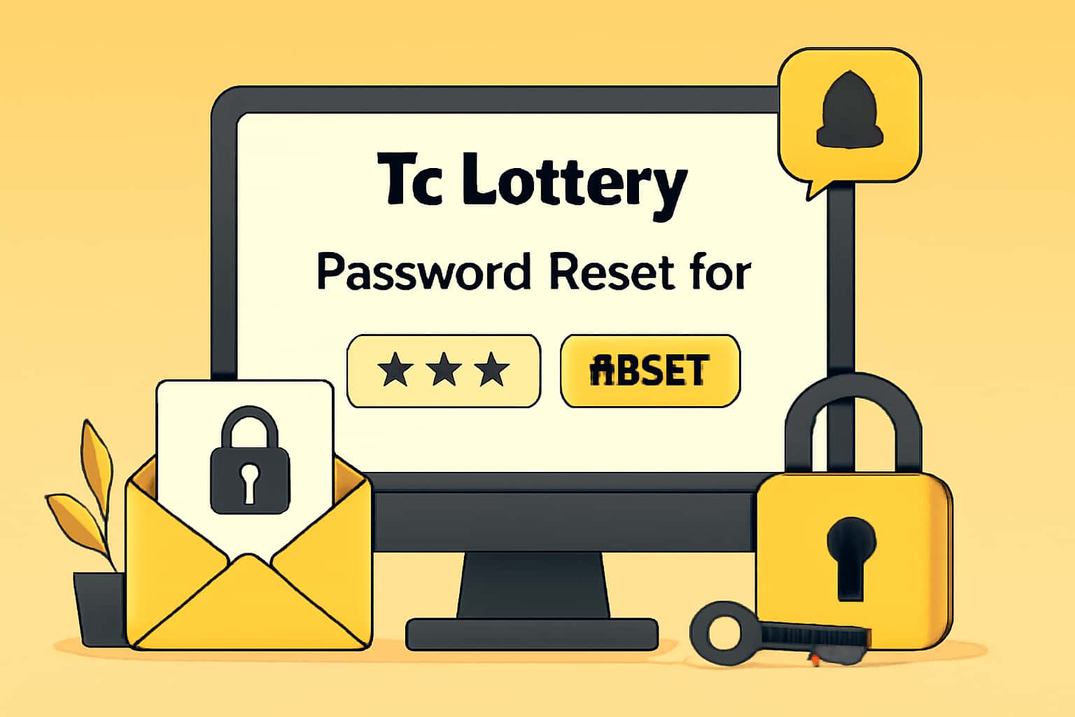 An informational scene about password reset with a focus on Tc Lottery, showcasing a high-tech environment.