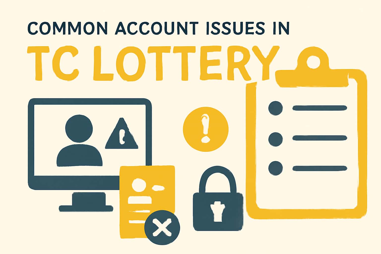 An informational scene depicting common account issues related to Tc Lottery.